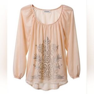 C'isa Elegant Cream Embroidered Blouse Sz Lg